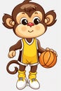 Cool monkey in a sports uniform and with a basketball ball. AI genarated