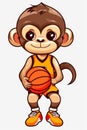 Cool monkey in a sports uniform and with a basketball ball. AI genarated