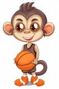 Cool monkey in a sports uniform and with a basketball ball. AI genarated