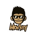 Cool monkey wearing glasses logo vector design illustration. monkey head/face icon. ape face icon. monkey emblem vector Royalty Free Stock Photo