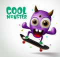 Cool monster skater character vector design. Skater cool monster character creature playing skateboard. Royalty Free Stock Photo