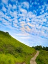 Cool morning views and bright blue skies at the paragliding attraction, Macau Duo, Malalo, West Sumatra Royalty Free Stock Photo