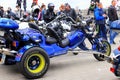 A cool motorcycle stands on a city street during the start of the motorcycle season. Sports Motobike, Motorsport, Motorcycle Royalty Free Stock Photo