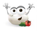 Cool mozzarella cheese cartoon character laughing, cute and funny dairy product character with a big smile, on a white background.