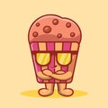 Cool muffin cake mascot isolated cartoon in flat style