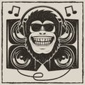 Cool music monkey vector grunge t-shirt printing design