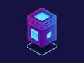 Cool neon server, processing unit, cloud storage database, isometric vector information warehouse, digital Royalty Free Stock Photo