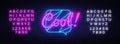 Cool Neon Text Vector. Comic lettering Cool neon sign, design template, modern trend design, night neon signboard