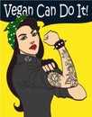 Cool nice drawn vector subculture punk gothic woman with signature we Vegan Can Do It. In layers, eps 10 Royalty Free Stock Photo