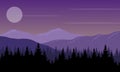 A cool night in the countryside with nice scenic mountains. Vector illustration
