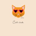 Cool orange cat with heart sunglasses on tan background repeat seamless pattern design