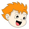 Cool orange haired boy head laughing happily