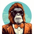 Cool Orangutan In Glasses And Bowtie: Neo-pop Illustration Stock Photo