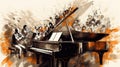 a cool orchestra inspired piano poster artwork, ai generated image