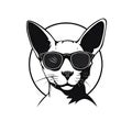 Cool Cat with Sunglasses Isolated, Hipster Animal Black Silhouette Icon, Fashionable Pet on White Background