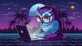 Owl Programmer Retro 80s Style Coding on Laptop Royalty Free Stock Photo