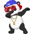 Cool panda dabbing dance wearing sunglasses, hat, and gold necklace