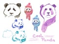 Cool panda - Set of watercolor pandas