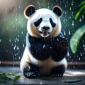 Cool panda sitting in the rain illustration - ai generated image