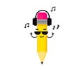 Cool pencil in headphones on a white background. Symbol. Vector