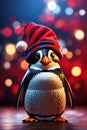 Cool Penguin santa hat red background. ai generative Royalty Free Stock Photo