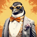 Cool Penguin In A Suit: Photorealistic Surrealism Stock Photo Royalty Free Stock Photo