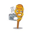 Cool Photographer corn dog character with a camera Royalty Free Stock Photo