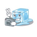 Cool Photographer ice cube character with a camera