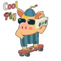 Cool Pig Sunglasses Skateboard Tape Recorder Royalty Free Stock Photo