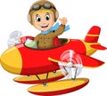 Cool Pilor Driving a Red Plane Cartoon Royalty Free Stock Photo