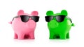 Cool pink and green piggy bank with sunglasses