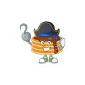 Cool pirate of chocolate cream pancake cartoon design style with one hook hand