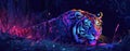 Cool pixelated tiger, neon night style, sharp contrasts, digital prowl , high resolution Royalty Free Stock Photo