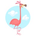 Cool pretty cartoon pink flamingo. Vector illustration