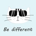 Cool print children`s T-shirt with cat, vector illustration, hand