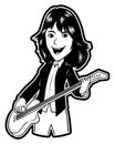 Female Guitarist Black And White Illustration Royalty Free Stock Photo