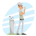 Cool professional golfer player adjusts glove champion golf club isolated cartoon character design vector illustration Royalty Free Stock Photo