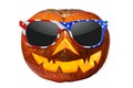 Cool pumpkin halloween wearing sunglasses flag usa isolated on white