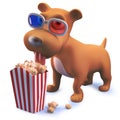 Cool puppy dog hound in 3d wearing 3d glasses and eating popcorn Royalty Free Stock Photo
