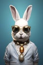 A cool rabbit in glasses on a blue background