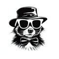 Cool Raccoon Icon, Funny Animal Portrait, Raccoon Hipster in Sunglasses and Hat