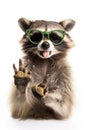 Cool Raccoon in sunglasses on a white background.