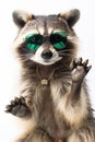 Cool Raccoon in sunglasses on a white background.