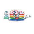 Cool rainbow cake Professor cartoon character with glass tube