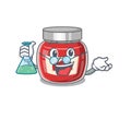 Cool raspberry jam Professor cartoon character with glass tube