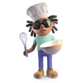 Cool rasta dreadlocks man with chef hat and mixing bowl, 3d illustration Royalty Free Stock Photo