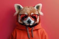 Cool red panda in sunglasses and hoodie