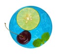 Cool refreshing blue cocktail with cherry and sliced lemon top v Royalty Free Stock Photo