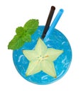 Cool refreshing blue cocktail with sliced star apple fruit and m Royalty Free Stock Photo