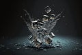 A freeze shot on falling ice cubes with water splash. Cool Refreshing Crystals cubes With Drops Splashing. Generative AI Royalty Free Stock Photo